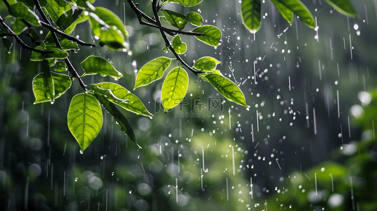 雨季背景图片_雨季下雨公园里树叶叶片纹理的背景15