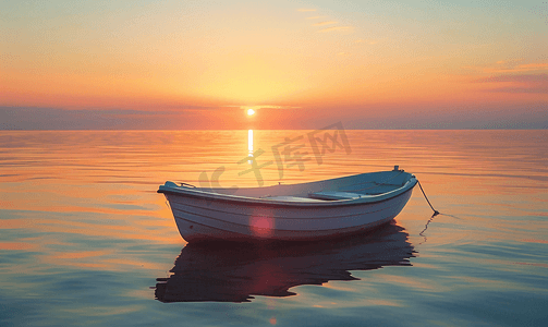 小船海边日落