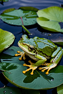 青蛙图片摄影照片_荷叶上的绿色青蛙摄影图片3