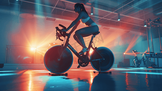 女性单人室内动感单车健身