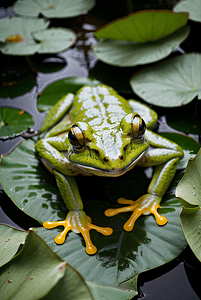 荷塘上的青蛙摄影照片_荷叶上的绿色青蛙摄影配图7