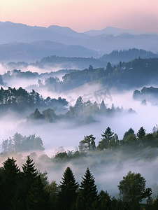 阴森的手摄影照片_雾中的山林清晨