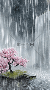 国风春雨春天雨中景色8背景图片