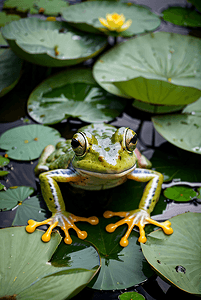 荷叶上的绿色青蛙摄影图0