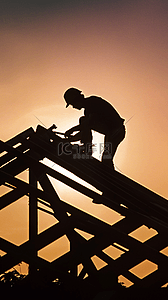 人物建筑背景图片_五一城市建筑背景里的劳动工人剪影