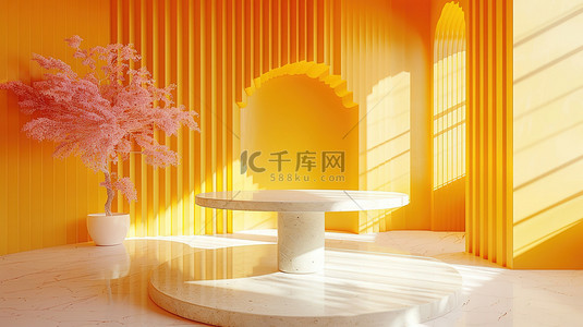 浅橙色条纹明亮阳光电商展台背景图片