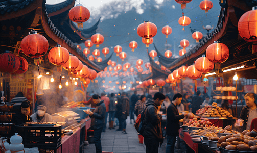 庙会摄影照片_新春逛庙会新年