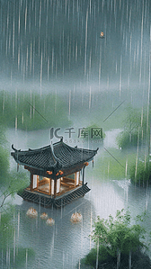 国风春雨春天雨中景色素材