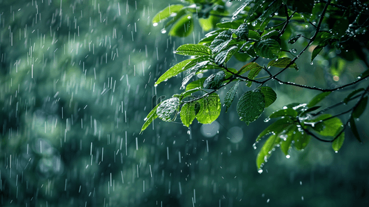 雨季背景图片_雨季下雨公园里树叶叶片纹理的背景1