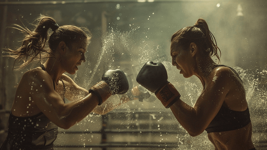 双人摄影照片_女性双人自由搏击拳击对打训练