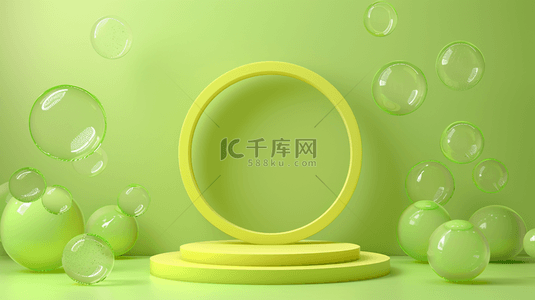 浅绿色春天飘浮气泡透明质感电商展台背景图