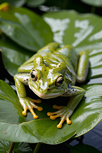 荷叶上的绿色青蛙摄影图4