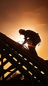 工人建筑背景图片_五一城市建筑背景里的劳动工人剪影