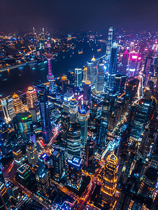 广角上海夜景摄影照片_上海城市夜景俯拍