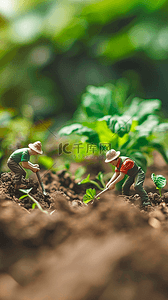 国际劳动节背景背景图片_五一微景观菜园里种菜的农民背景