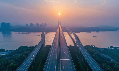 航拍空旷的武汉杨泗港长江大桥