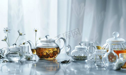 青柠檬片摄影照片_茶叶与茶具玻璃茶壶