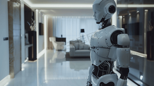 发光线条科技摄影照片_未来科技感智能家居机器人