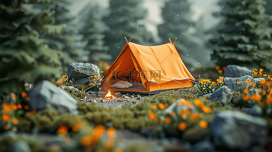 草坪帐篷绘画背景图片_春季旅游3D帐篷度假露营场景素材