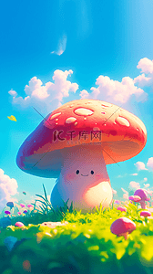 可爱的背景素材背景图片_可爱风春天彩色鲜艳的卡通大蘑菇背景素材