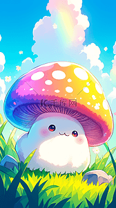 可爱风春天彩色鲜艳的卡通大蘑菇背景图片