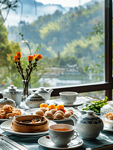 中式早餐摄影照片_餐厅的中式早餐