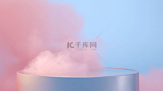 蓝粉色云雾背景图片_粉色云雾3D渲染产品展台背景