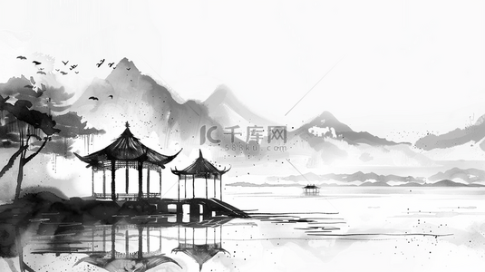 中国文化传统背景图片_深色国风水墨山水背景9