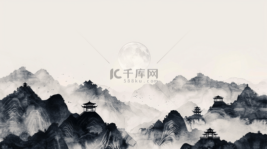 水墨新中式背景图片_深色国风水墨山水背景