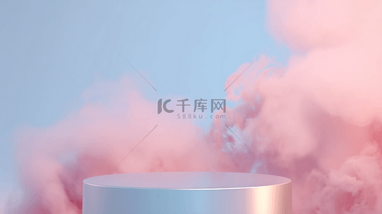 蓝粉色云雾背景图片_粉色云雾3D渲染产品展台背景