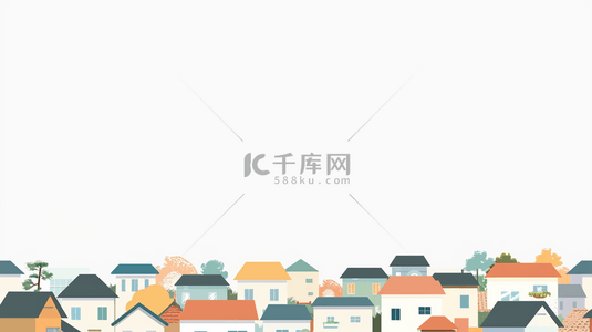 宠物插画背景图片_彩色房屋建筑乡村插画背景图