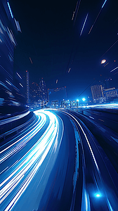 城市现代kv背景图片_蓝色科技流动速度光纤粒子光效背景