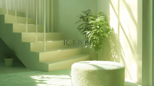 春天室内绿色毛绒绒3D促销电商展台3设计