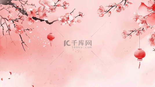 红色中国风春季盛开的桃花背景