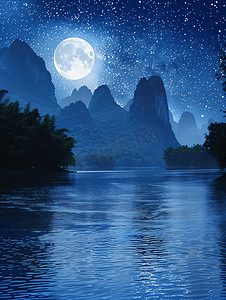 桂林山水星空月出