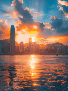 香港旅游摄影照片_香港维多利亚湾日出
