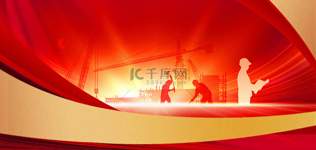 红色背景图片_红色劳动节五一51工人建筑背景