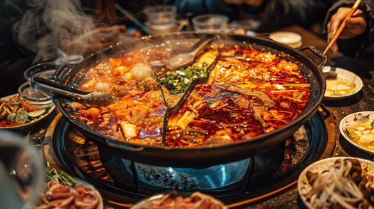 火锅摄影照片_聚餐麻辣红油火锅特写