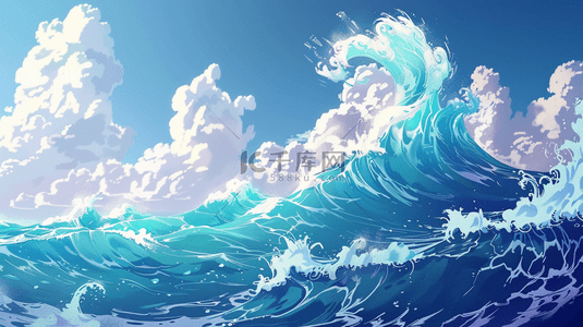 大海狂风背景图片_手绘大海里海浪的背景
