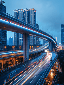 夜景道路摄影照片_成都城市高架桥