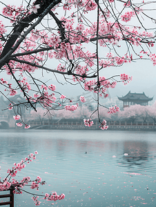 南京玄武湖樱洲春天的樱花