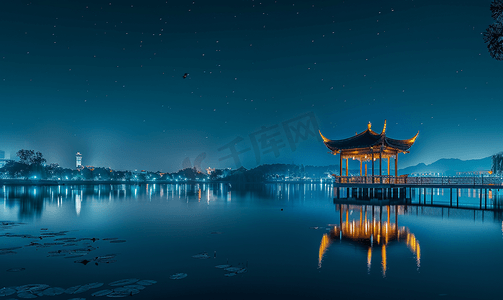 江南摄影照片_西湖夜景全景