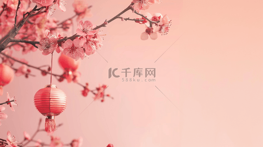 红色中国风春季盛开的桃花背景