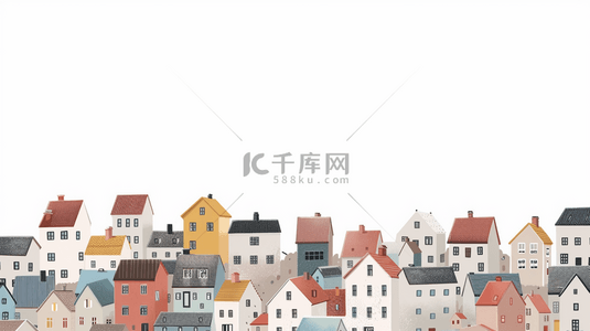 乡镇背景图片_彩色房屋建筑乡村插画背景素材