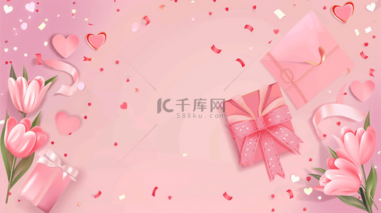 粉色清新边框背景图片_粉色母亲节花朵信封背景