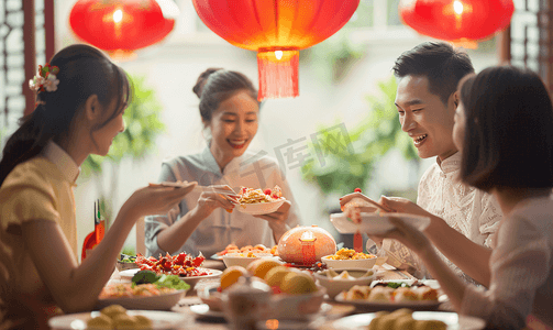 年夜饭团聚摄影照片_过年一家人吃团圆饭