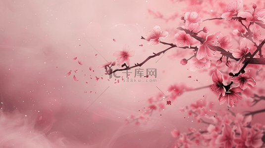 春季树枝背景图片_红色中国风春季盛开的桃花背景