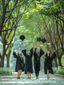 毕业季图片摄影照片_毕业季操场上青春大学们举手比耶