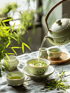 茶道logo摄影照片_茶艺茶道春茶龙井绿茶