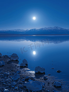 月月亮摄影照片_青海湖月夜月亮